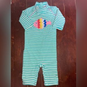 Baby Boden Sun-safe Surfsuit long sleeve swimsuit bathing suit stripes fish